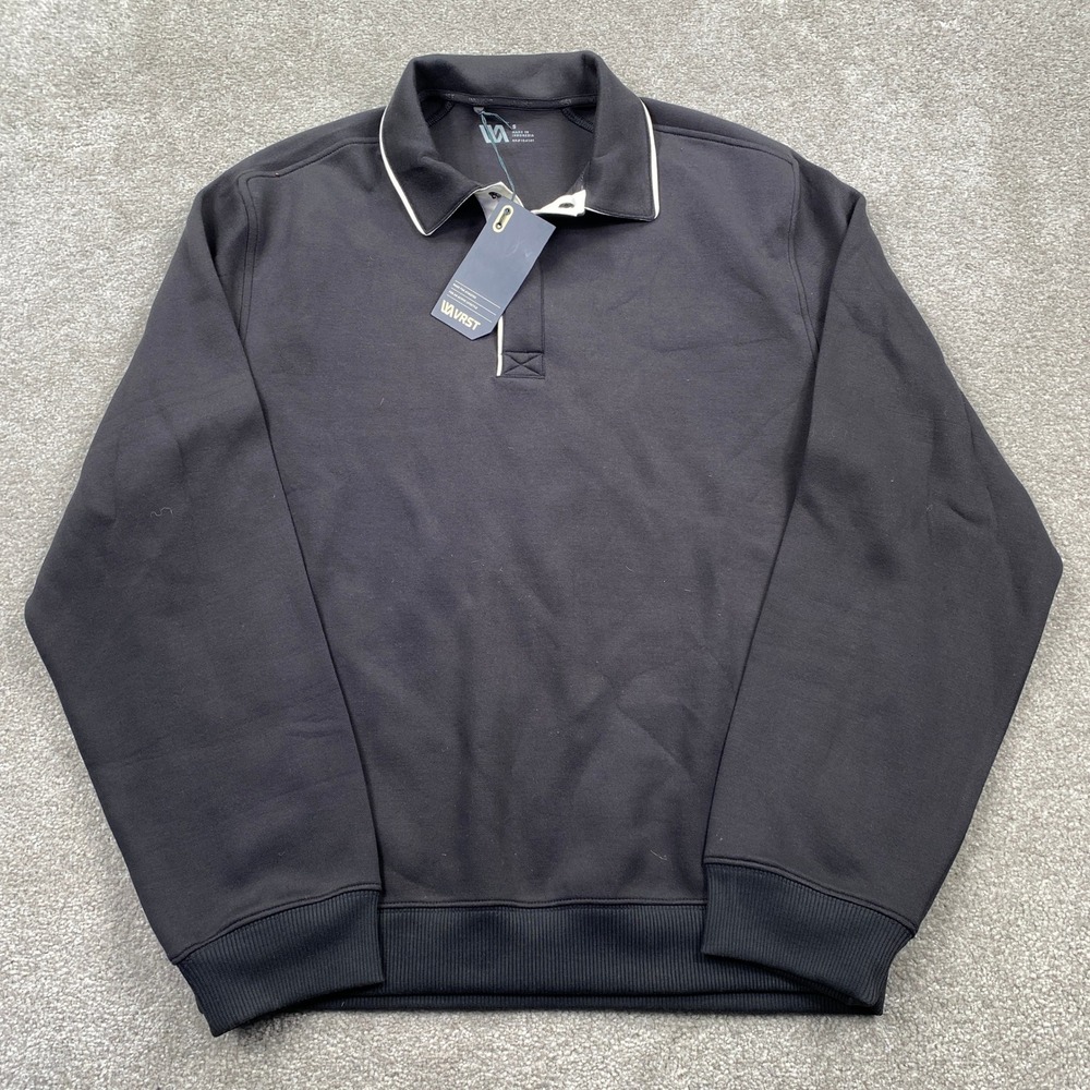 VRST Pinnacle Rugby Polo Mens Small Black Long Sleeve Contrast Collar Stretch